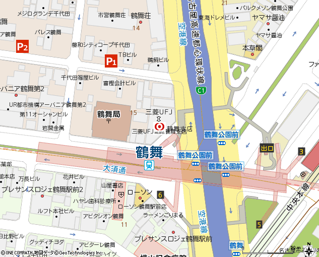 鶴舞支店付近の地図